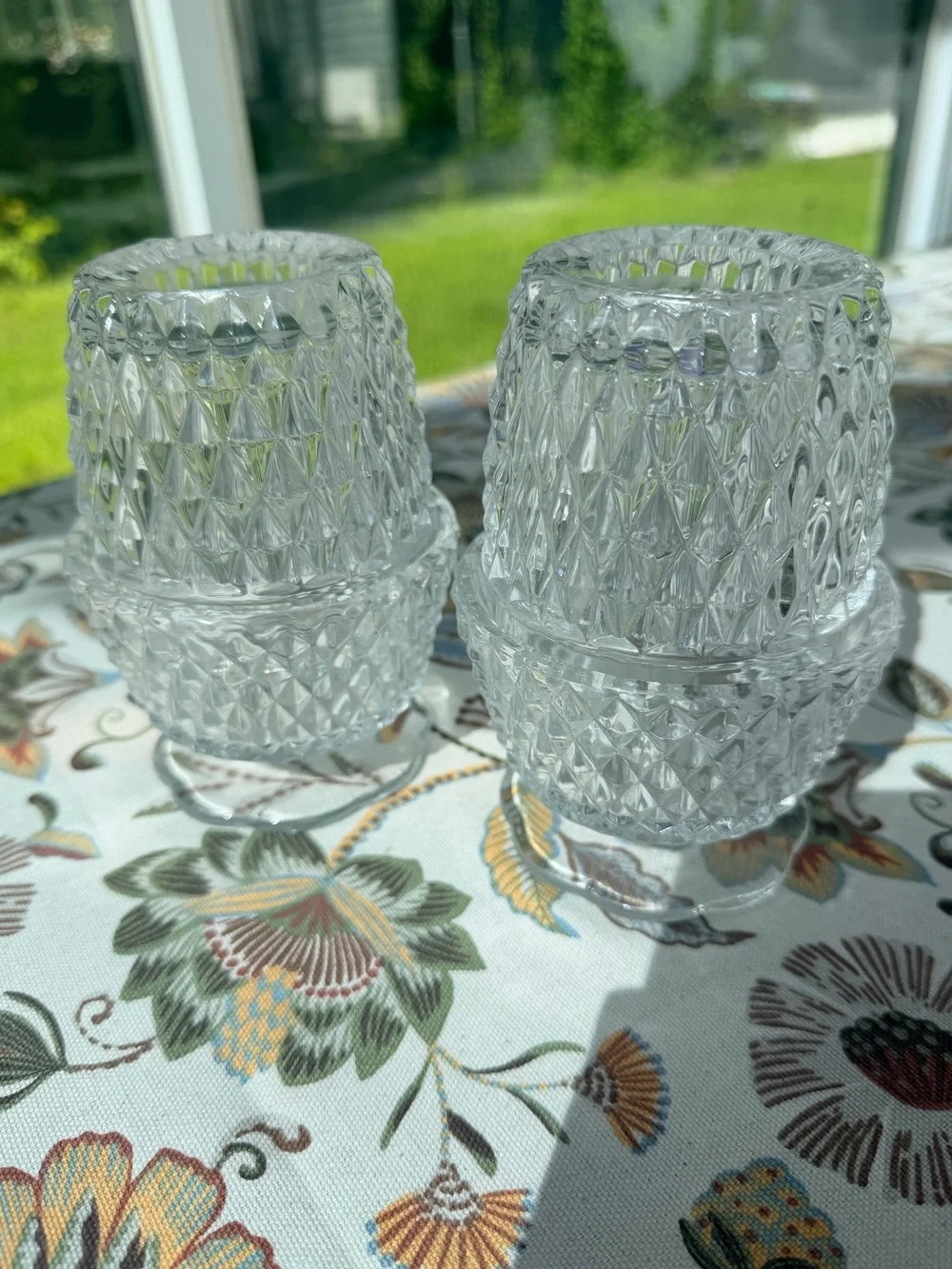 Set of 2 Glass Diamond Point Clear Fairy Lamp candle holders